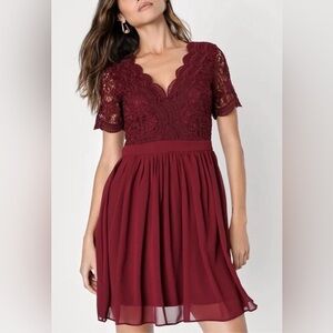 ☘️Lulus Angel In Disguise Lace Skater Dress, size small, burgundy